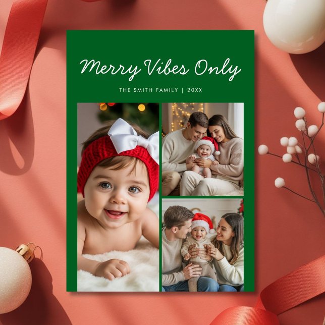 Cartão De Festividades Elegant Merry Vibes Only Family Holiday Card (Criador carregado)