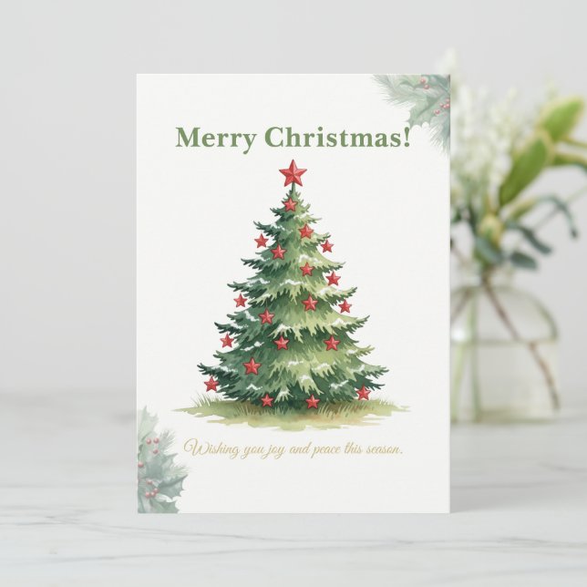 Cartão De Festividades Elegant Minimal Christmas Tree Card (Em pé/Frente)