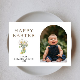 Cartão De Festividades Elegant Minimalist Easter Egg Branch Photo