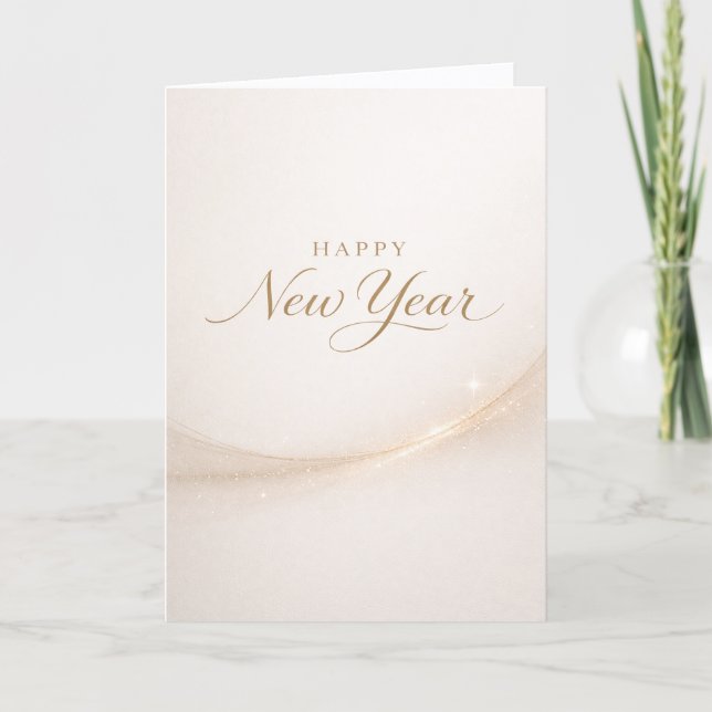 Cartão De Festividades Elegant Minimalist Gold Script Happy New Year (Frente)