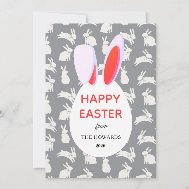 Cartão De Festividades Elegant Modern Bunny Patterns Happy Easter Photo (Frente)