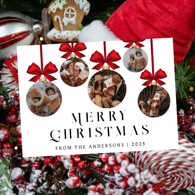 Cartão De Festividades Elegant Modern Christmas Family 5 Ornament Photo (Criador carregado)