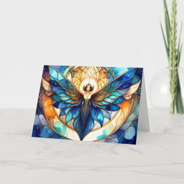 Cartão De Festividades Elegant Modern Contemporary Stained Glass Angel (Frente)