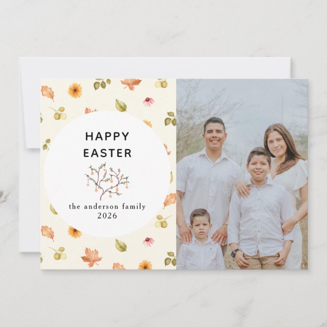 Cartão De Festividades Elegant Modern Floral  Happy Easter Family Photo (Frente)
