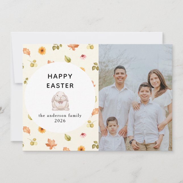Cartão De Festividades Elegant Modern Floral  Happy Easter Family Photo  (Frente)
