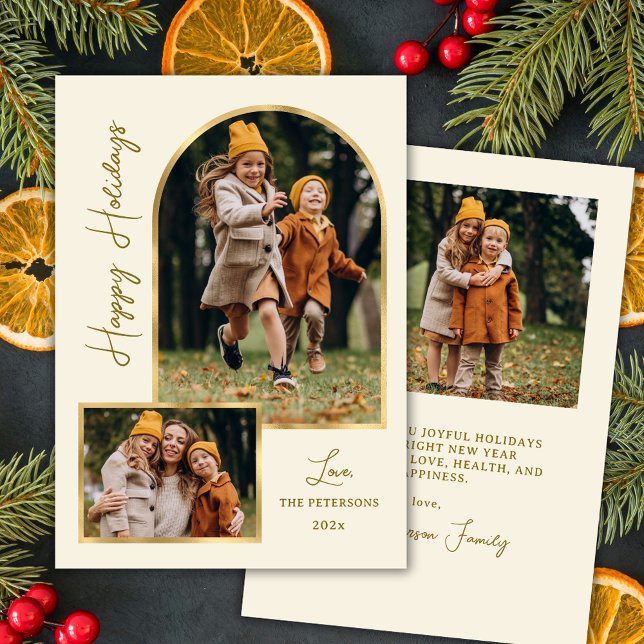 Cartão De Festividades Elegant Modern Gold Arch 3 Photo Happy (Criador carregado)