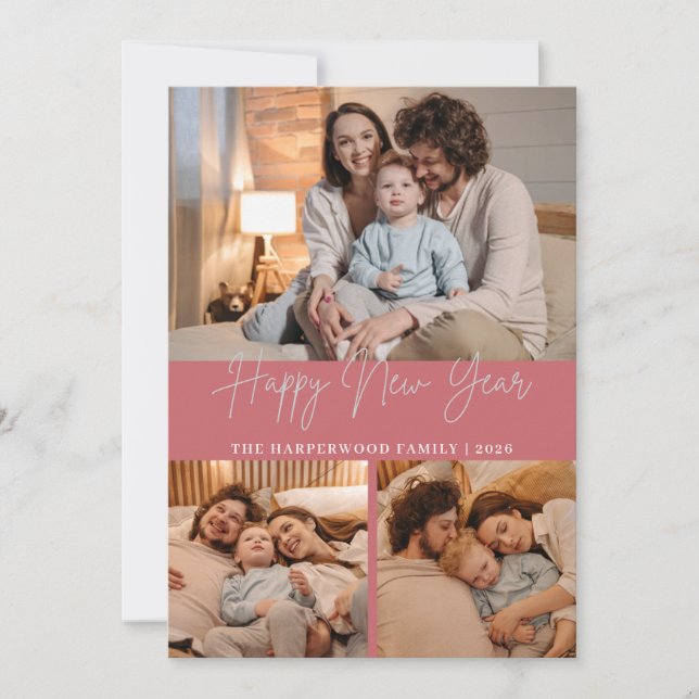 Cartão De Festividades Elegant Modern Happy New Year Black 3 Collage (Frente)