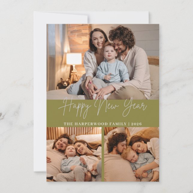 Cartão De Festividades Elegant Modern Happy New Year Black 3 Collage (Frente)