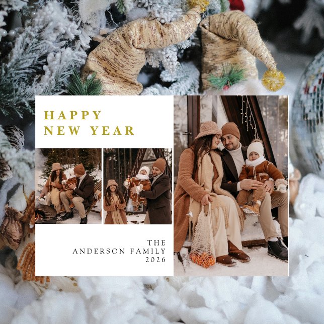Cartão De Festividades Elegant Modern Happy New Year Family 3 Photo  (Criador carregado)