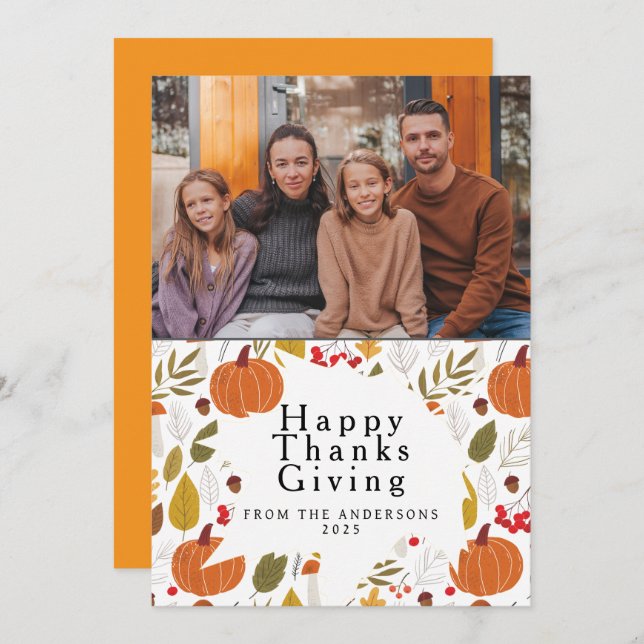 Cartão De Festividades Elegant Modern Happy Thanksgiving Autumn Photo (Frente/Verso)