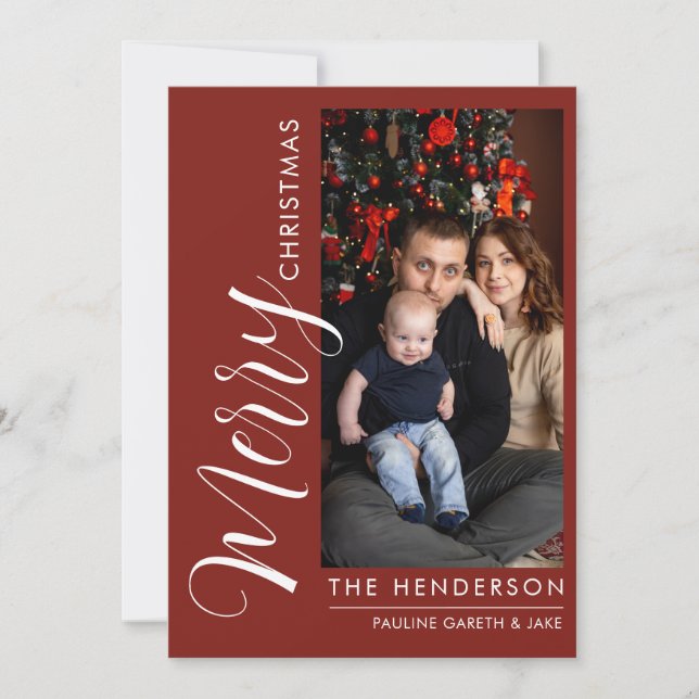 Cartão De Festividades Elegant Modern Photo Holiday Card |Merry Christmas (Frente)