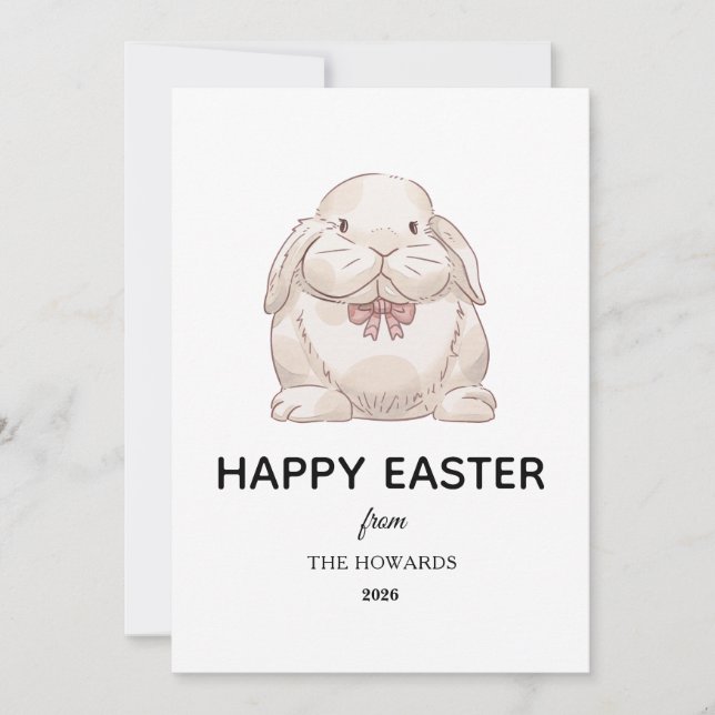 Cartão De Festividades Elegant Modern Simple Bunny Happy Easter Photo (Frente)