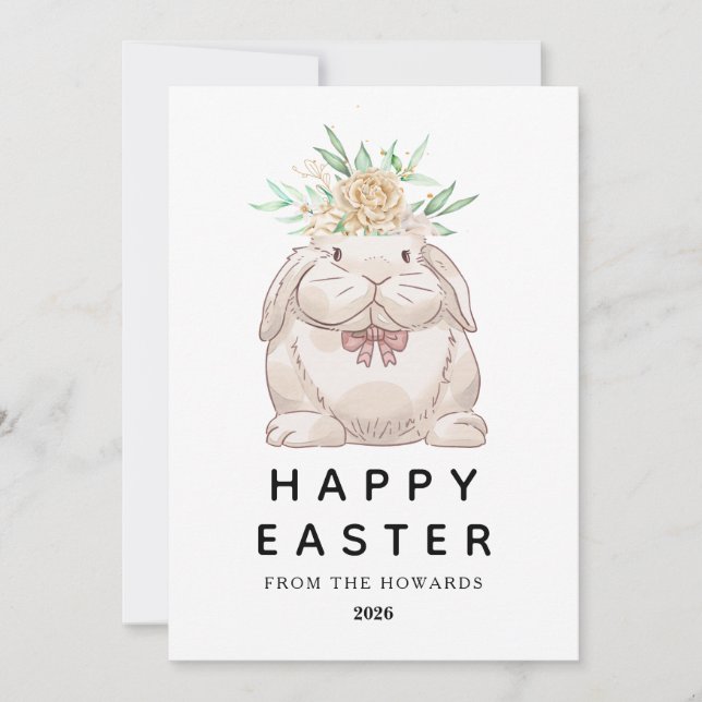 Cartão De Festividades Elegant Modern Simple Bunny Happy Easter Photo (Frente)