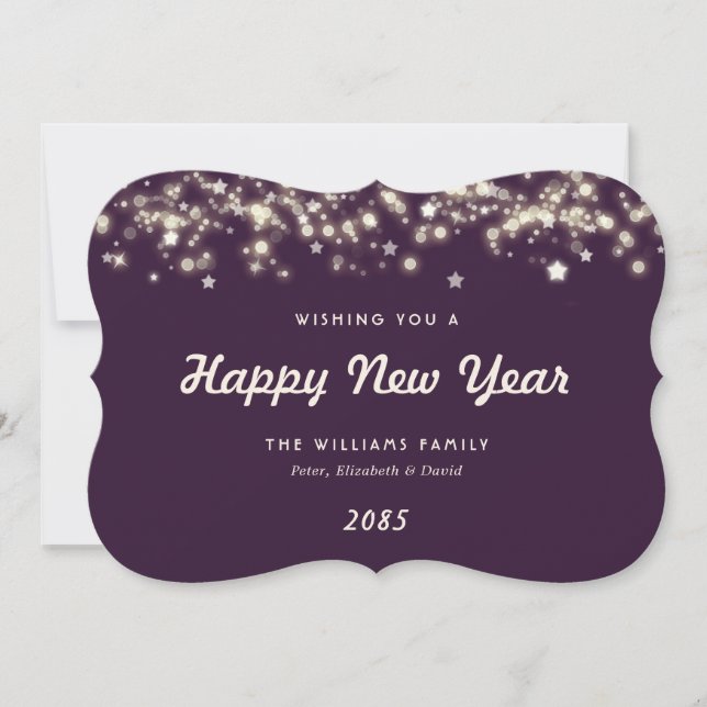 Cartão De Festividades Elegant Modern Stars Purple New Year Card (Frente)
