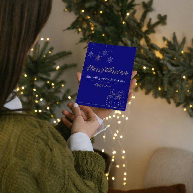 Cartão De Festividades Elegant Navy & Gold Christian Christmas Card  (Criador carregado)