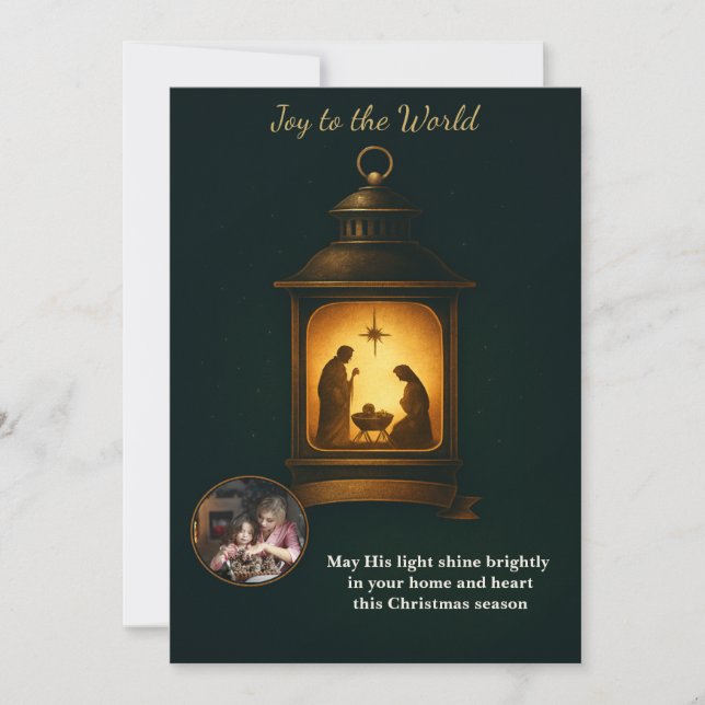Cartão De Festividades Elegant Navy Lantern Nativity Christian Christmas (Frente)