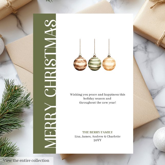 Cartão De Festividades Elegant neutral Christmas baubles greeting card (Elegant neutral Christmas baubles greeting card)