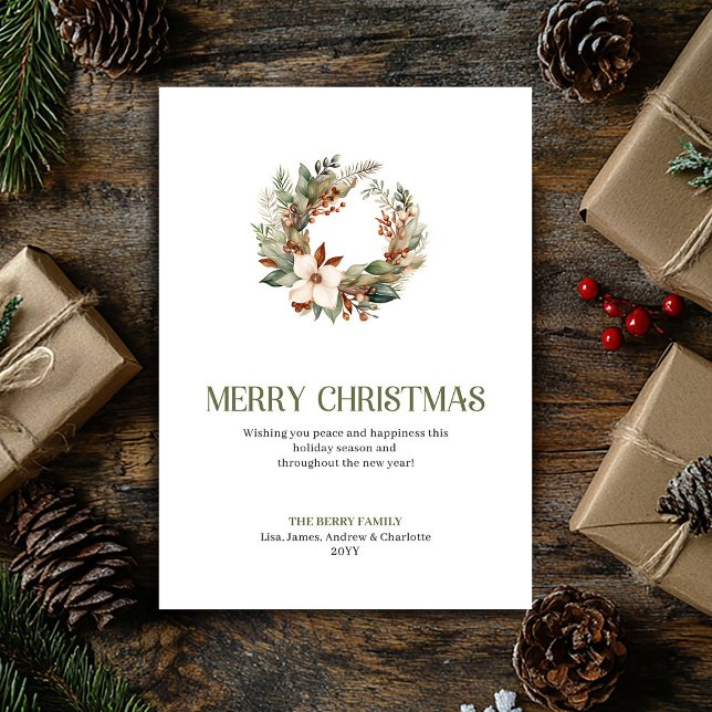 Cartão De Festividades Elegant Neutral Christmas Wreath Minimal Holiday  (Elegant Neutral Christmas Ornament Minimal Holiday Card)