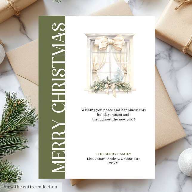 Cartão De Festividades Elegant Neutral Tones Minimalist Window Christmas (Elegant Neutral Tones Minimalist Window Christmas Holiday Card)