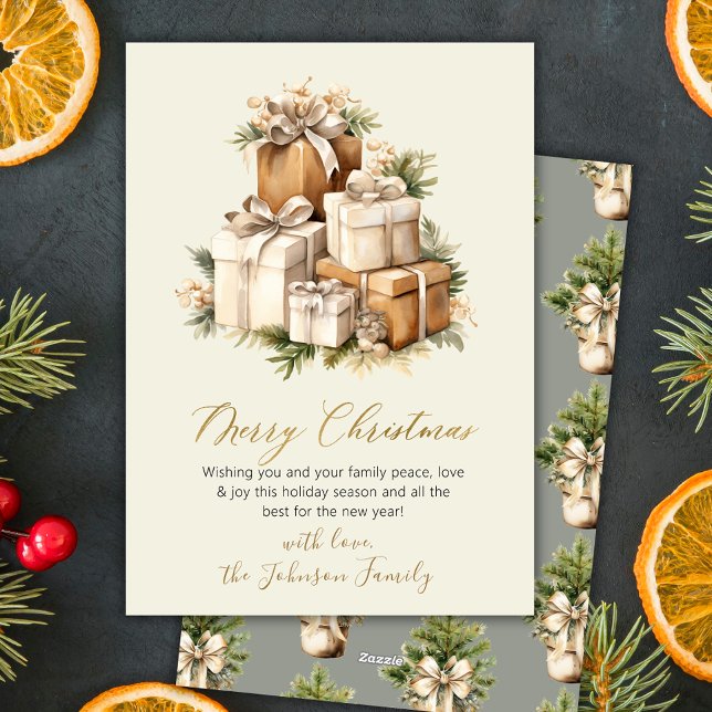 Cartão De Festividades Elegant Neutral Watercolor Christmas Presents (Criador carregado)