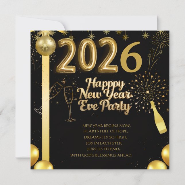 Cartão De Festividades Elegant New Year Eve Party Invitation Card (Frente)