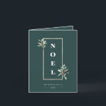 Cartão De Festividades Elegant NOEL Gold Winter Berry Frame Photo Holiday<br><div class="desc">Elegant faux pale gold frame adorned with winter berry branches on festive muted emerald green color backgrounds. Design features,  framed bold type NOEL,  template text lines for names,  year and message with three photo spaces on inside.</div>