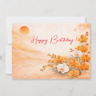 Cartão De Festividades Elegant Orange Orchid Birthday Card