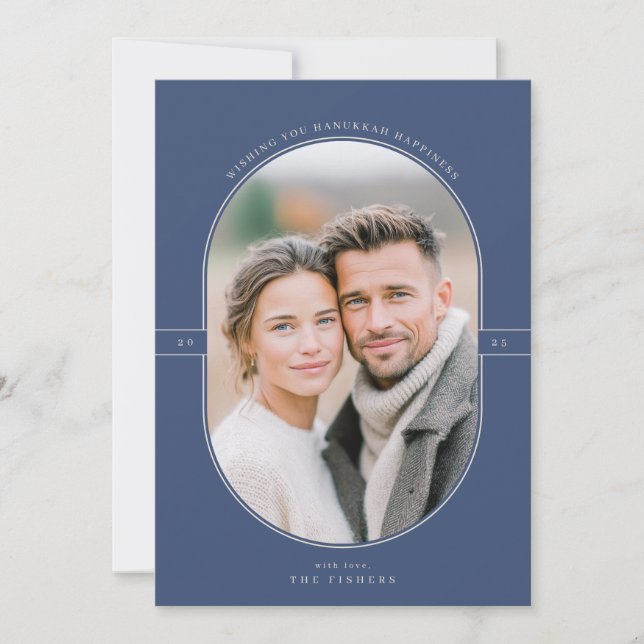 Cartão De Festividades Elegant Oval Hanukkah Photo (Frente)
