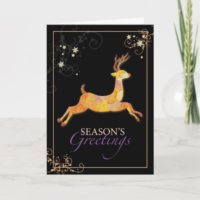 Cartão De Festividades Elegant Patchwork Reindeer Season's Greetings (Frente)