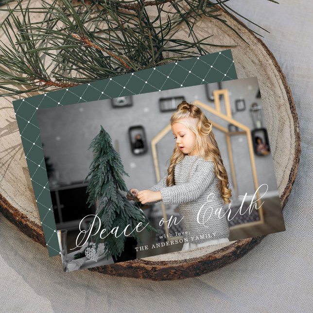Cartão De Festividades Elegant Peace in Forest Green | Holiday Photo Card (Criador carregado)