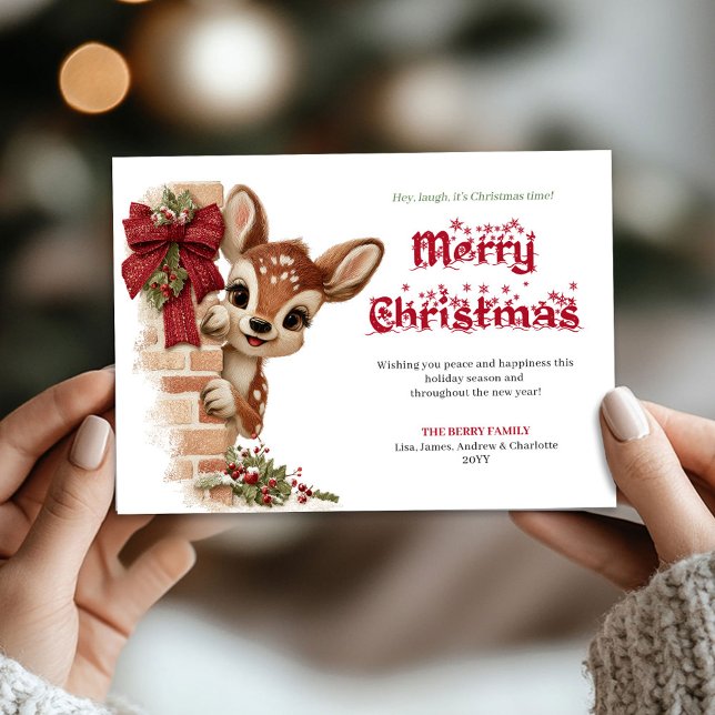 Cartão De Festividades Elegant Peeking Reindeer Funny Cartoon Greeting  (Elegant Peeking Reindeer Funny Cartoon Greeting Card

)