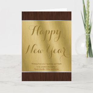 Cartão De Festividades Elegant Personalized Gold and Dark Wood New Year