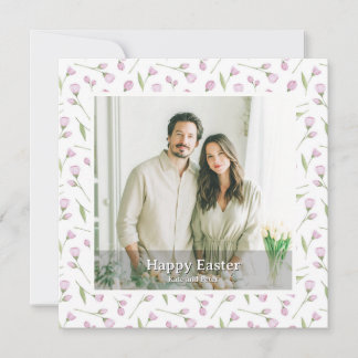 Cartão De Festividades Elegant Personalized Photo Floral Happy Easter