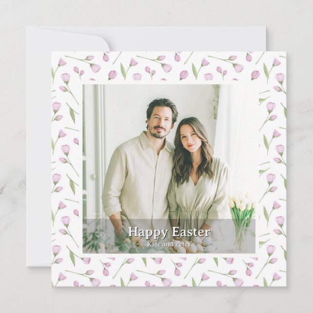 Cartão De Festividades Elegant Personalized Photo Floral Happy Easter (Frente)