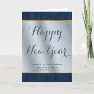 Cartão De Festividades Elegant Personalized Silver and Blue Wood New Year