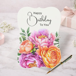 Cartão De Festividades Elegant Pink Peonies Floral Happy Birthday Card