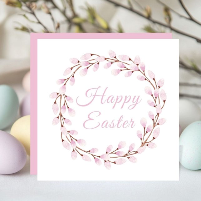 Cartão De Festividades Elegant Pink Pussy Willow Easter (Elegant Pink Pussy Willow Easter Holiday Card)