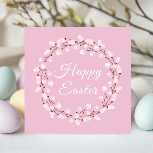 Cartão De Festividades Elegant Pink Pussy Willow Easter (Elegant Pink Pussy Willow Easter Holiday Card)