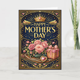 Cartão De Festividades Elegant Pink Rose Art Deco Mothers Day
