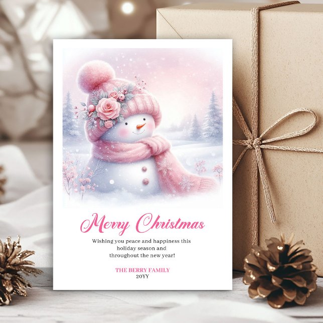 Cartão De Festividades Elegant Pink Snowman Editable Kids Christmas Cards (Elegant Pink Snowman Editable Kids Christmas Greeting Card

)