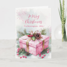 Cartão De Festividades Elegant Pink Vintage Christmas Folded Holiday Card