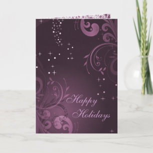 Cartão De Festividades Elegant Purple Flourishes & Snowflakes