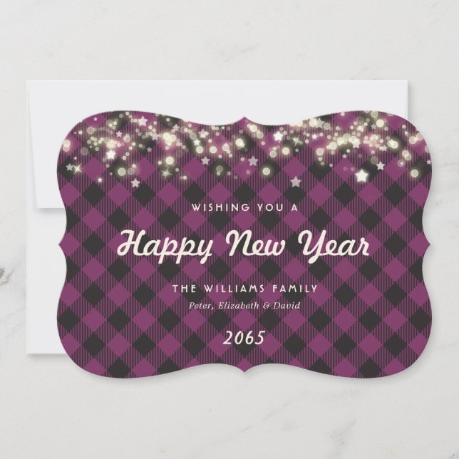 Cartão De Festividades Elegant Purple Plaid New Year Card (Frente)