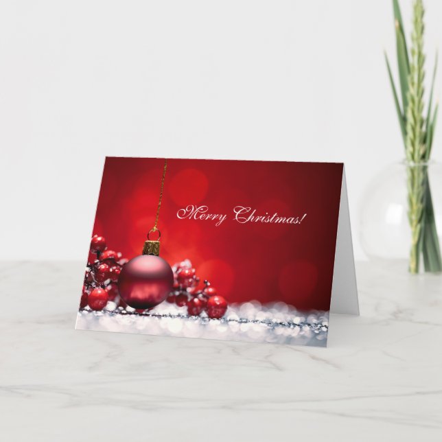 Cartão De Festividades Elegant Red Christmas Ornament Greeting Card (Frente)