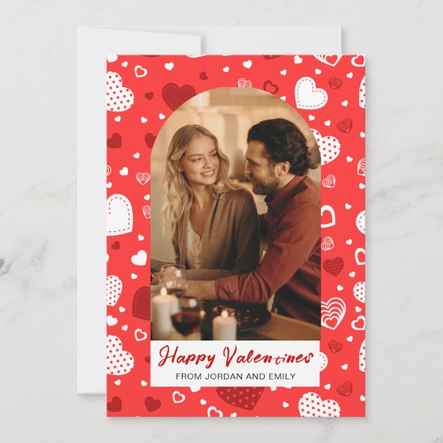 Cartão De Festividades Elegant Red Hearts Happy Valentine's Day 1 Photo (Frente)