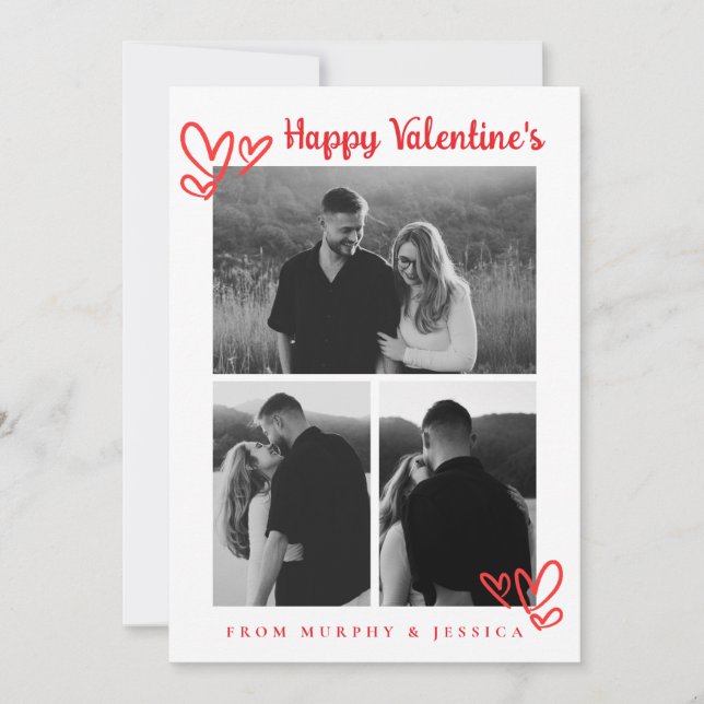 Cartão De Festividades Elegant Red Hearts Happy Valentine's Day 3 Photo (Frente)