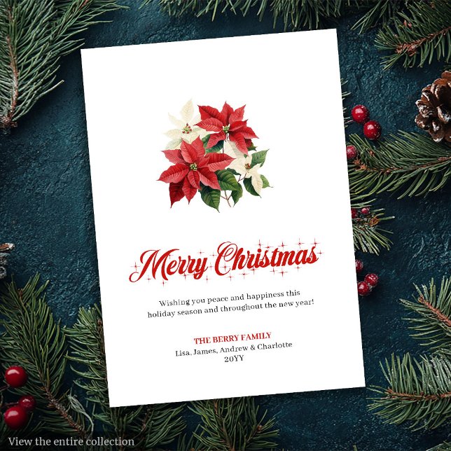 Cartão De Festividades Elegant Red Poinsettia Script Font Greeting Card (Elegant Red Poinsettia Script Font Greeting Card

)