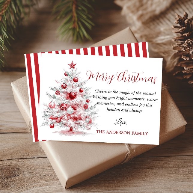 Cartão De Festividades Elegant Red White Christmas Tree  (Elegant Christmas Tree Holiday Card)