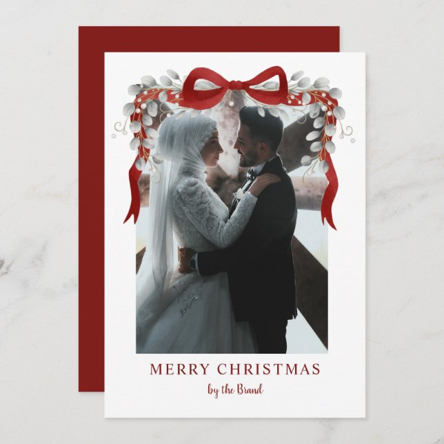 Cartão De Festividades Elegant RedMerry Christmas Letterpress Photo Cards (Frente/Verso)