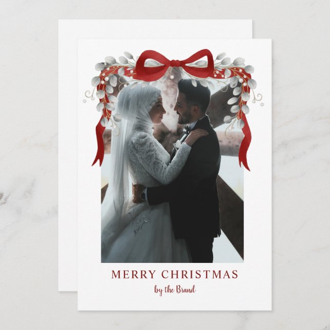 Cartão De Festividades Elegant RedMerry Christmas Letterpress Photo Cards (Frente/Verso)